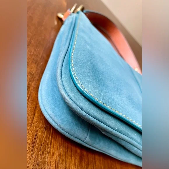 Vintage Coach Chelsea Teal Nubuc Nubuck Flap Hobo - Picture 8 of 12